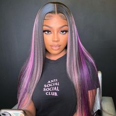 NHA Purple Highlight Straight Lace Wig – newhairagenda Hair Colorful, Purple Wig, Green Wig, Purple Highlights, Hair Laid, Pixie Bob, Human Hair Lace Wigs, Blonde Pixie, Hair Lace