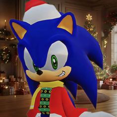 sonic the hedgehog is dressed up for christmas