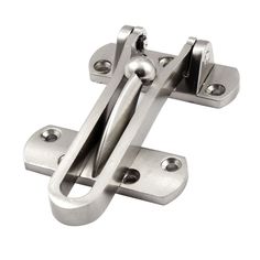 an image of stainless steel cabinet door hinges and latches on white background