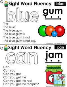 the sight word fluen is shown in two different colors and font options for each word