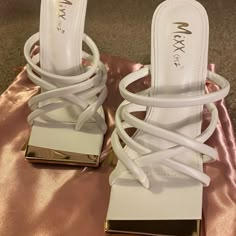 Brand New Never Worn Miss Lola Heels Comes W Dust Bag White Synthetic Sandals For Night Out, Long Heels, Shoe Aesthetic, August Rush, Nice Heels, Miss Lola, Cute Shoes Heels, Shoes Heels Classy, Dope Outfits For Guys