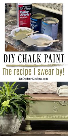 It's the same DIY chalk paint recipe I used when I started my furniture painting business ten years ago, and I still swear by it today. Plaster of paris mixed with plain ole latex acrylic resin paint. Budget-friendly chalk paint! Paint Dresser Diy, Paris Crafts, Shabby Chic Furniture Diy, Painting Business