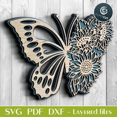 Layered Cricut Projects Free, Laser Cut Design Pattern, Half Butterfly, Sunflower Butterfly, Laser Cut Wood Earrings, Laser Cut Wood Crafts, Laser Files, Laser Ideas, Laser Art