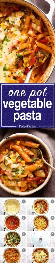 the cover of one pot vegetable pasta, with instructions for how to make it in less than 10 minutes