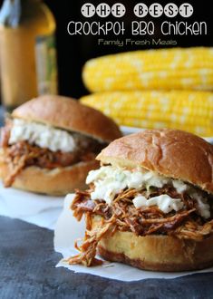 the best crockpot bbq chicken family fresh meals is on display in front of corn