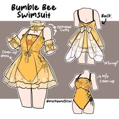 the instructions for how to make a bumble bee swimsuit with ruffles