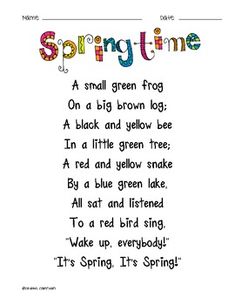 springtime poem for kids to read and practice their writing skills with the words springtime