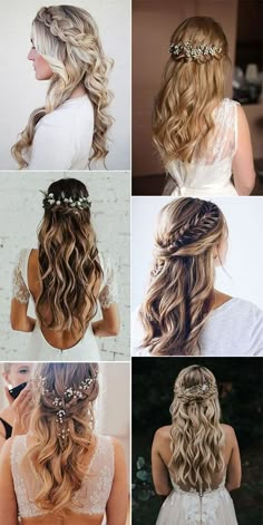 four different styles of braids and hair for the bride to wear on her wedding day