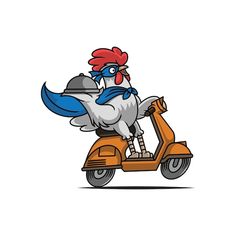 a chicken riding on the back of a scooter