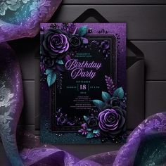 a purple and black birthday party with roses