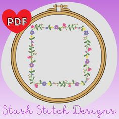 a cross stitch pattern with the words stash stitch designs on it and a heart