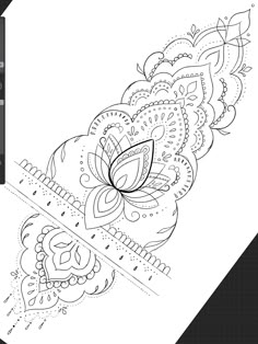 an image of a tattoo design on the back of a cell phone screen, with lines drawn