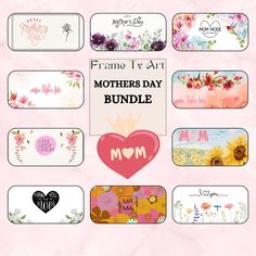 the mother's day bundle is displayed on a pink background with flowers and hearts