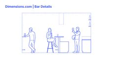 three people are sitting at a bar and one person is standing