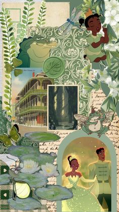 an altered collage of disney's princess and the frog