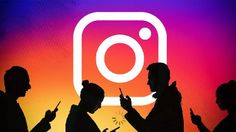 silhouettes of people using their cell phones in front of an instagram logo