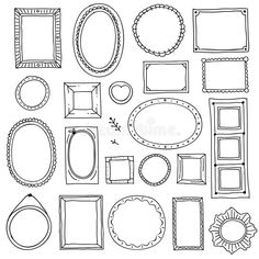 a set of hand drawn frames and labels for pictures or other items royalty illustration on white background