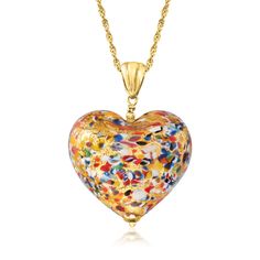 PRICES MAY VARY. Necklace for women. Chain size - 1.5 mm. Clasp-free for easy, comfortable styling. Includes jewelry presentation box. Established in 1952, Ross-Simons brings jewelry classics into the modern era. An RS exclusive. You'll fall in love with this colorful Murano glass heart pendant necklace, handmade in Italy! Set in polished 18kt yellow gold over sterling silver and suspended from a Singapore chain that adjusts from 24" to choker length. Murano glass is unique and may vary. Lobster Jewelry Presentation, Detailed Necklace, Natural Gold, Glass Heart, Fine Jewellery Necklace, Heart Pendant Necklace, Murano Glass, Pendant Jewelry, Heart Pendant