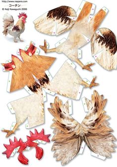 paper cut outs with roosters and leaves on them, all in different shapes and sizes