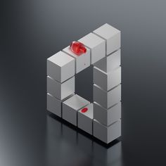 the letter d is made up of white cubes with red dots on top and bottom