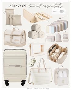 an assortment of travel essentials for the woman in your life, including luggage and toiletries