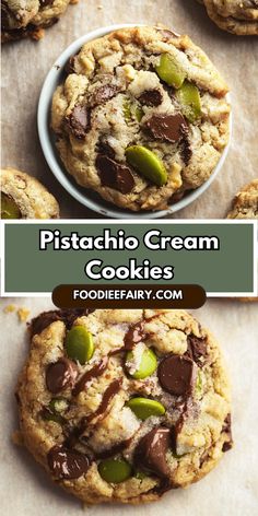 chocolate chip cookies with pistachio cream and green peppers