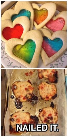 some heart shaped cookies on top of a pan with the words nailed it in front of them