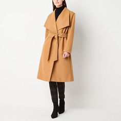 Add some chic outerwear to your closet with this women's Worthington coat. It's made from soft woven fabric with an oversized draped collar, long sleeves, side slip pockets, and a self-tie waist. Perfect for cooler weather, layer it over everything from dresses to leggings and a t-shirt.Features: BeltedClosure Type: ButtonFit: FittedNeckline: Draped NeckPockets: 2 Side Slip PocketsSleeve Length: Long SleeveWarmth Factor: MidweightApparel Length: 40 InchesOuterwear Length: LongFiber Content: 90% Polyester, 10% RayonFabric Description: WovenLining Material: PolyesterCoat Style: Wool CoatsCare: Dry Clean OnlyCountry of Origin: Imported Chic Oversized Belted Outerwear, Elegant Oversized Belted Outerwear, Chic Solid Color Fall Outerwear, Modern Beige Wool Coat For Fall, Modern Belted Fall Outerwear, Modern Belted Outerwear For Fall, Oversized Belted Outerwear With Lapel Collar, Modern Beige Outerwear For Fall, Chic Beige Outerwear For Fall