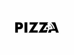 the word pizza is written in black and white