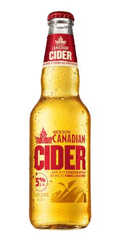 a bottle of canadian cider on a white background