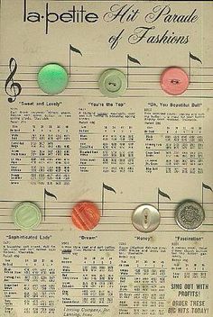 an old sheet with buttons and music notes on it