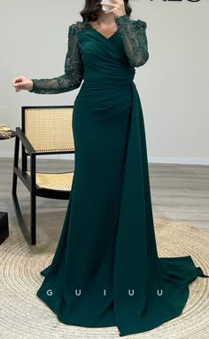 G3831 - Chic & Modern Sheath V-Neck Beaded Sequined and Draped Formal – GUIUU Modest Green Dress, Long Sparkly Prom Dress, Prom Dress With Long Sleeves, Velvet Wedding Dress, Homecoming Dresses Bodycon, Simple Prom Dress Long, Classic Prom Dress, Sparkly Prom Dress, Velvet Wedding