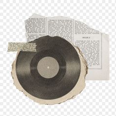 an old record with torn paper on top and a book in the background png