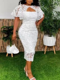 White Dresses Summer, Kente Dresses, White Lace Party Dress, White Lace Dress Short, Lace Dress Classy, Cocktail Chic, Ghana Fashion, Lace Dress Styles, Short Lace Dress