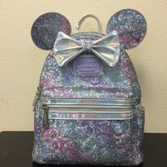 1 Of 1 Sample A True Gem For Anyone Collection! Disney Gingerbread House, Disney Cinderella Castle, Disney Anniversary, Loungefly Mini Backpack, Minnie Mouse Backpack, Disney 50th Anniversary, Iridescent Sequin, Loungefly Bag, Patterned Backpack