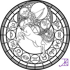 Zodiac Sagittarius Stained Glass Coloring Page by Akili-Amethyst Coloring Pages Flowers, Disney Stained Glass, Zodiac Sagittarius, Mandala Coloring Pages, Mandala Tattoo, Stained Glass Patterns