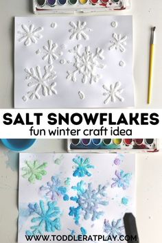 salt snowflakes are fun winter craft idea for kids to make and play with