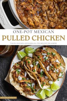 easy dutch oven crispy pulled chicken tacos with quesadillas and limes