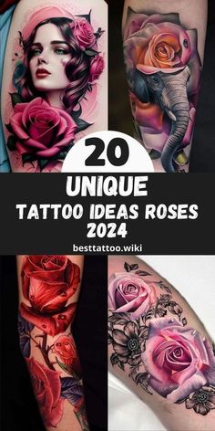 some tattoos with roses on them and the words, 20 unique tattoo ideas for women