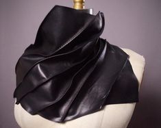 Genuine Leather Black Scarf, Twisted Leather scarf, Unisex leather scarves, Goth, Fashion Accessories Leather Scarf, Leather Factory, Cloth Belt, Black Scarf, Leather Belts, Goth Fashion, Zero Waste, Scarf Wrap, Clothing Accessories