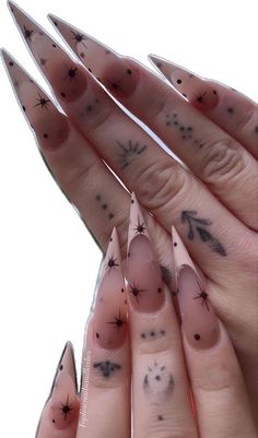 Simple Stiletto Nail Designs, Sammi Jefcoate Nails, Maquillage Yeux Cut Crease, Acrylic Nails Stiletto, Acrylics Nails, Witchy Nails, Aesthetic Nail, Milky Nails, Punk Nails