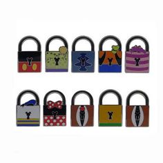 several different colored padlocks with various designs on them