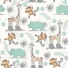 an animal and giraffe pattern on a white background