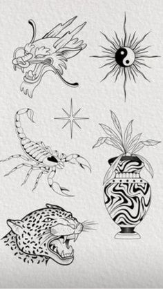 an image of tattoos on the back of a woman's arm and chest, with different designs