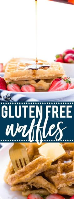 gluten free waffles with syrup being drizzled over them