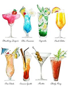 the different types of cocktails are shown in this drawing