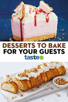 desserts to bake for your guests on taste magazine cover with text overlay