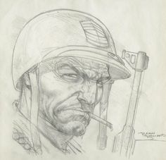 a pencil drawing of a man with a baseball cap on and holding a bat in his mouth