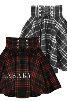 Lasaky - Chic High-Waisted A-Line Skirt in Classic Dark Plaid Short Pollera, Polyester Skirt, Hair Issues, Skirt Skirt, Plaid Fabric, Tomboy Fashion, Tartan Pattern, Short Skirt, Circle Skirt