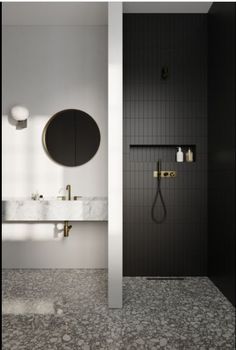 a bathroom with two sinks and a large mirror on the wall next to each other